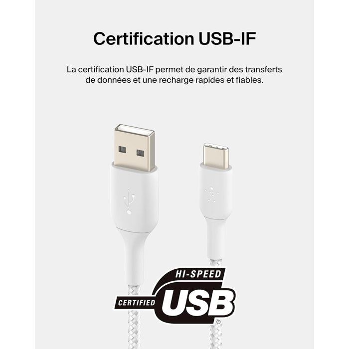 Braided Cable - BELKIN - USB-C to USB-A - 1 m - White