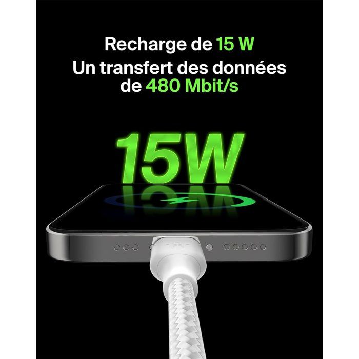 Braided Cable - BELKIN - USB-C to USB-A - 1 m - White