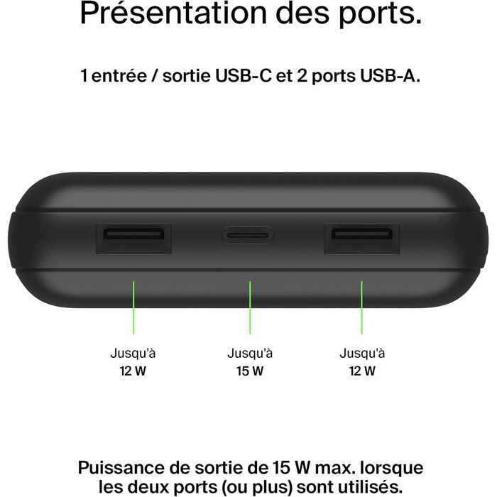 Portable Charger - BELKIN - 20,000 mAh - USB-A & USB-C - 15 W - Black