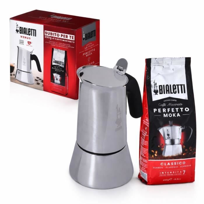 Italian coffee maker + 1 Perfetto Moka Classico coffee - BIALETTI - VENUS - 6 cups - 0.30 L - Pack of 250 g - Silver