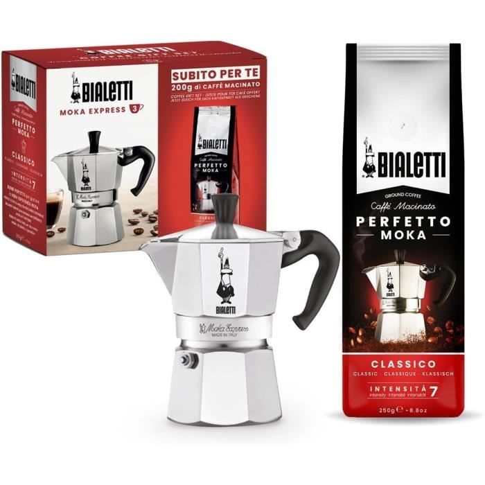Italian coffee maker + 1 Perfetto Moka Classico coffee - BIALETTI - MOKA - 3 cups - 0.30 L - Pack of 250 g - Silver