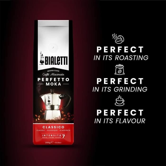 Italian coffee maker + 1 Perfetto Moka Classico coffee - BIALETTI - MOKA - 3 cups - 0.30 L - Pack of 250 g - Silver