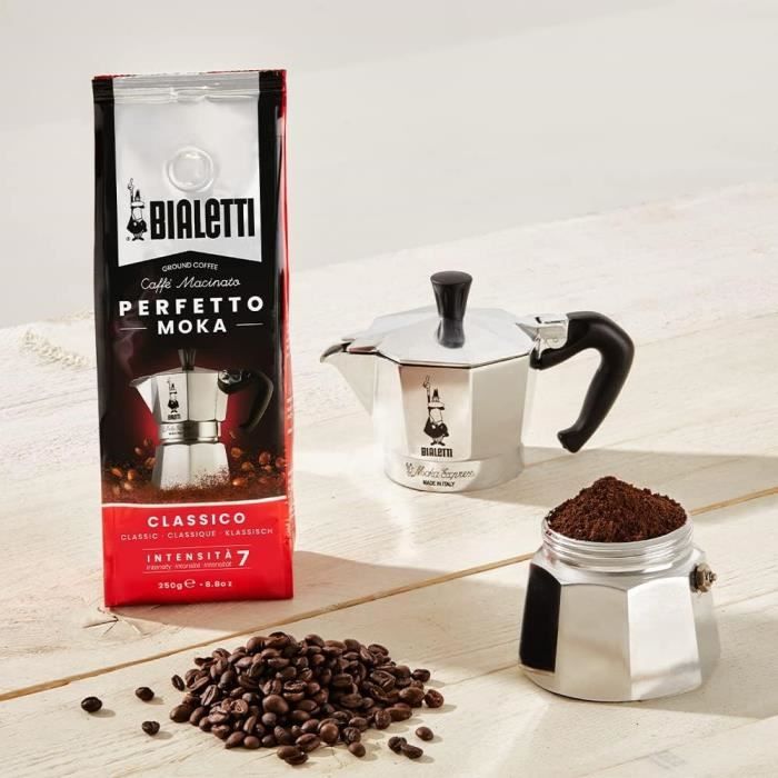 Italian coffee maker + 1 Perfetto Moka Classico coffee - BIALETTI - MOKA - 3 cups - 0.30 L - Pack of 250 g - Silver