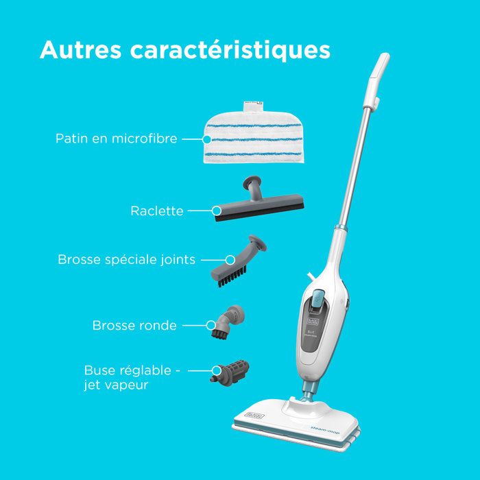 Black+Decker - FSMH13E5 -QS - Steam broom with hand cleaner 5 in 1 1300W - Tank: 350 ml - Cable: 4.8m