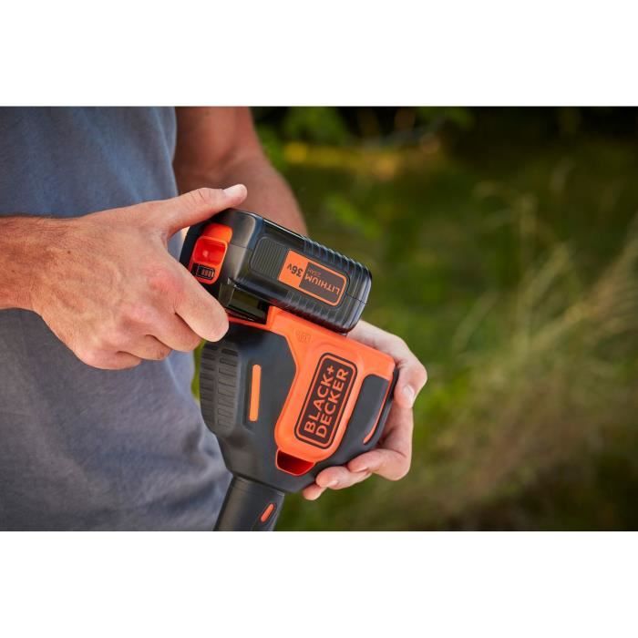 Black+33cm wireless 33cm cutter Decker BCST636L1 -QW 36V 2.5 Ah PowerCommand Pivotant 180 ° - Telescopic tube - 2 handles