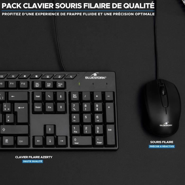 Keyboard Mouse Pack - BLUESTORK - MEDIA OFFICE - Wired - Azerty - Windows Compatible - Black