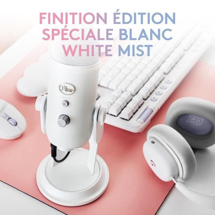 USB microphone - Blue Yeti Premium - For recording, streaming, gaming, podcast on PC or Mac - White White Mist