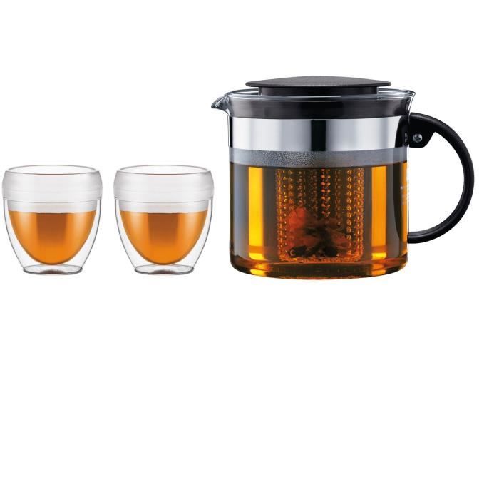 Filter teapot - BODUM - BISTRO SET - 1.0 l plastic + 2 double wall cups 0.25 l