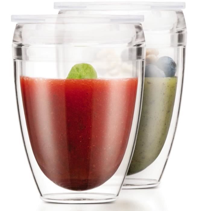 Set of 2 BODUM cups - Pavina To Go - Double-walled plastic - Airtight lid - 30 cl - Transparent