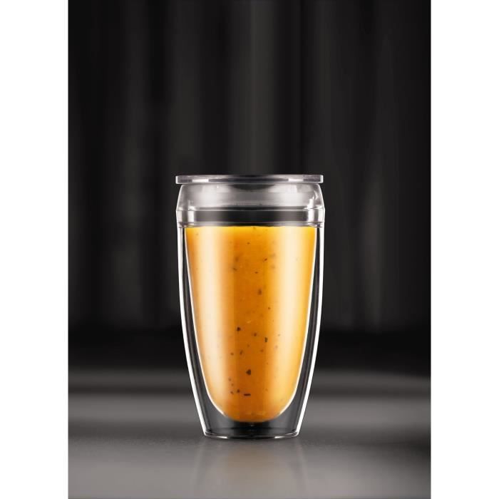 Set of 2 BODUM cups - Pavina To Go - Double-walled plastic - Airtight lid - 40 cl - Transparent