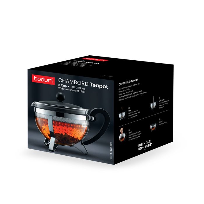 Teapot - Bodum - Chambord - 1 L - Glass - Stainless steel - Grey