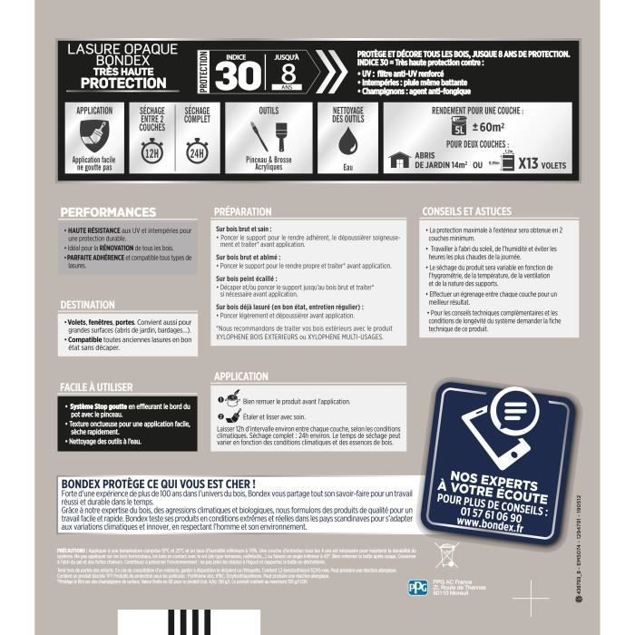 Very high protection opaque stain - Mouse grey RAL 7038 satin - BONDEX - 5 L