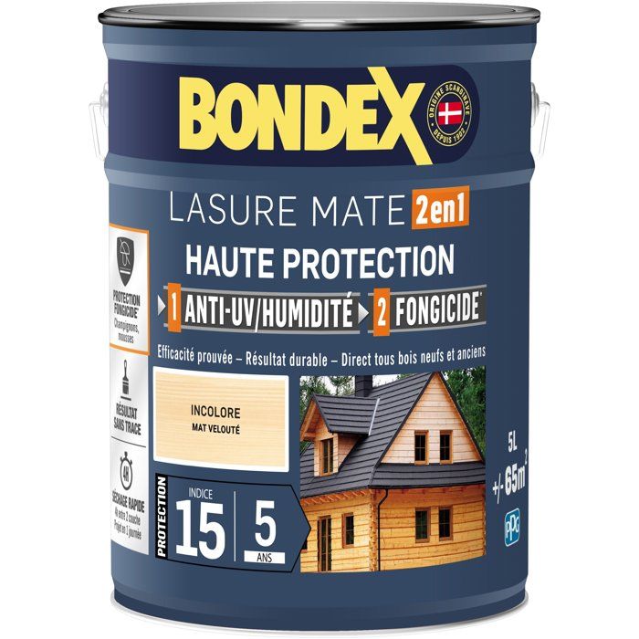 2 in 1 High protection stain - Colorless satin - BONDEX - 5 L