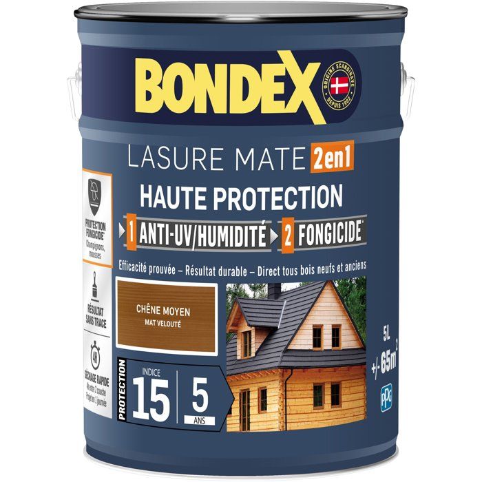2 in 1 High Protection Stain - Medium Satin Oak - BONDEX - 5 L