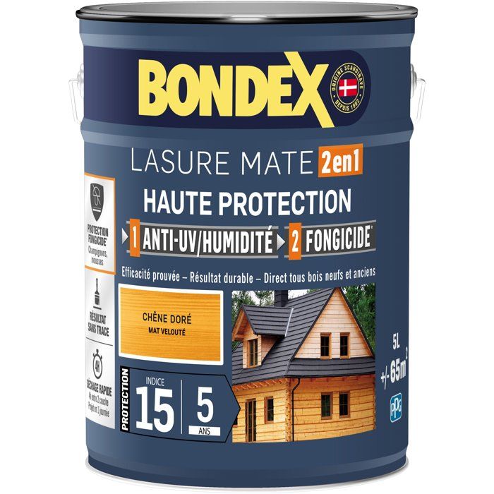 2 in 1 High Protection Stain - Satin Golden Oak - BONDEX - 5 L