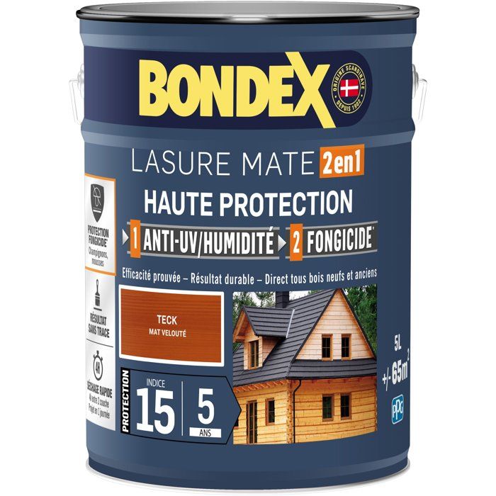 2 in 1 High Protection Stain - Satin Teak - BONDEX - 5 L