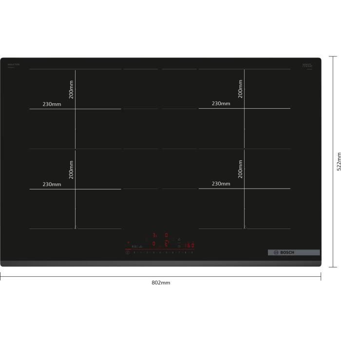 Induction cooktop - BOSCH - 4 burners - 52.2 x 80.2 x 5.1 cm - PXY83KHC1E - Black