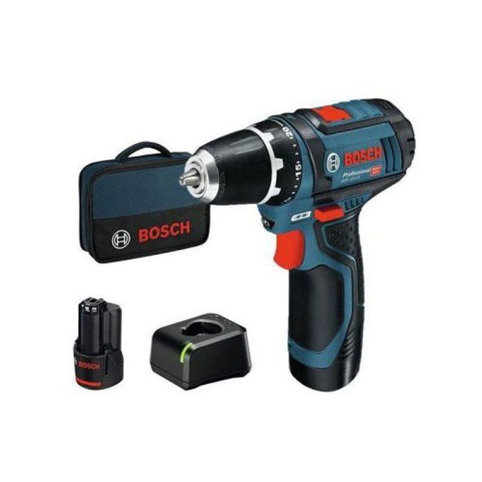 Bosch Professional drill GSR 12V-15 with 2 2Ah battery + charger + softbag