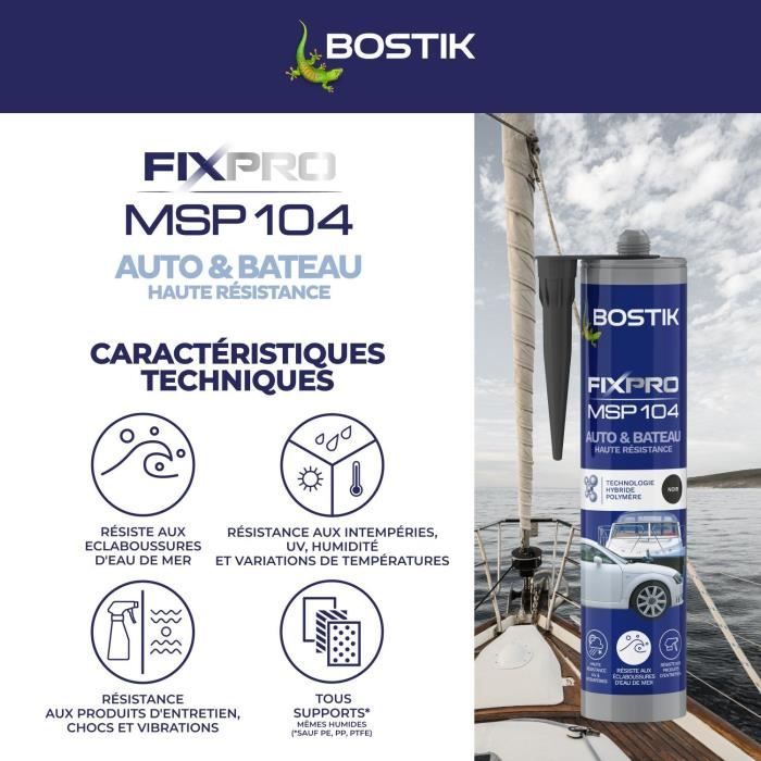 Car/Boat Sealant - BOSTIK - Fixpro MSP 104 - Adhesive and Sealant - Weather- and seawater-resistant - Black - 290 ml