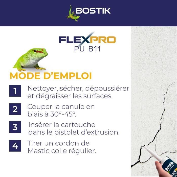 Mastic colle/joint - BOSTIK - Flexpro PU811 - Tous matériaux - Intérieur/extérieur - Anthracite RAL7016 - 300 ml
