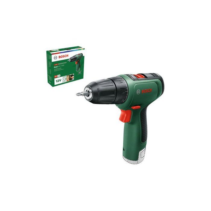 Bosch EasyDrill 1200 drill driver with 2 batteries, 1 charger, a case with bits