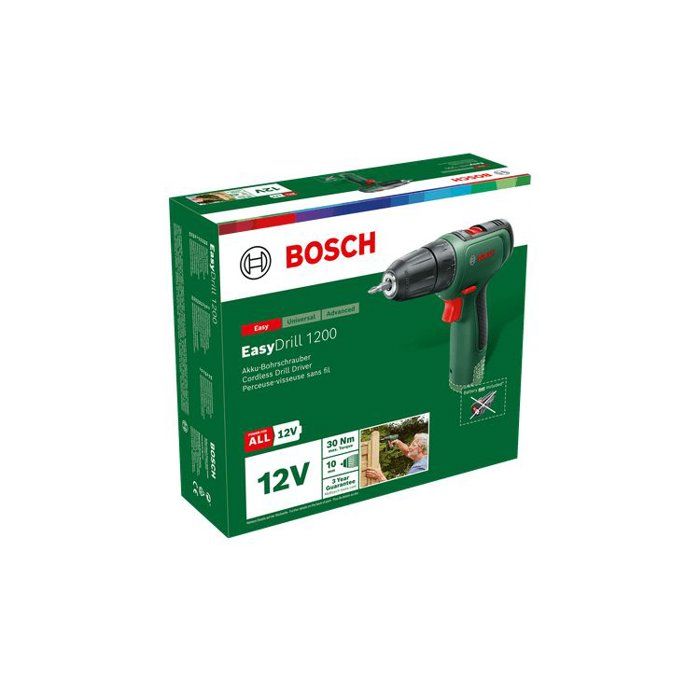 Bosch EasyDrill 1200 drill driver with 2 batteries, 1 charger, a case with bits