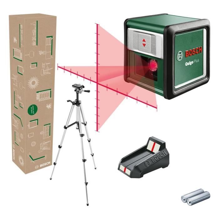Bosch Cross Line Laser - Quigo + (7 m range, supplied with batteries, 1.1 m tripod and case)