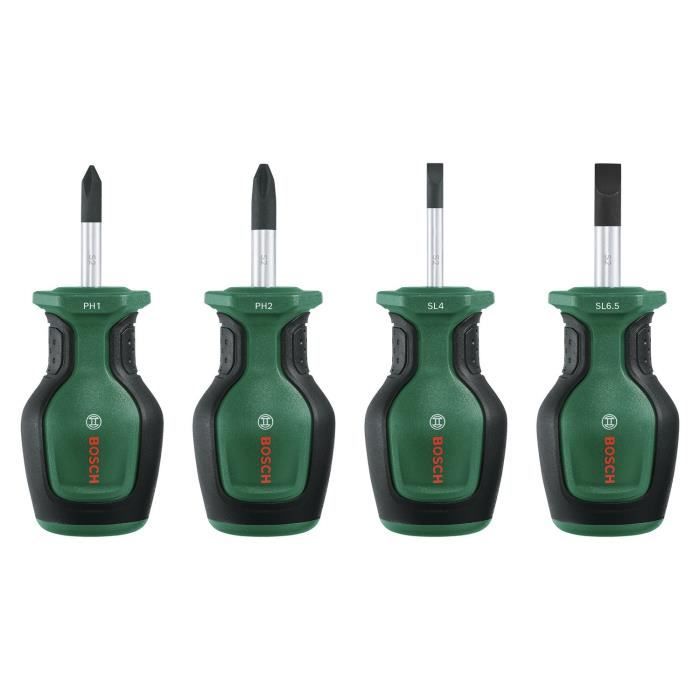 Bosch Set of 4 short screwdrivers (compact for screwing in tight spaces, magnetic tip)