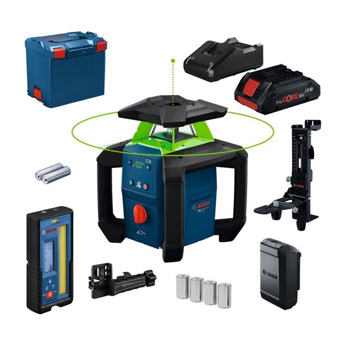 BOSCH PROFESSIONAL Rotary Laser - GRL18V-4-34CVG - LR 45 Receiver Unit + ProCore 18V 4.0Ah Battery + WM5