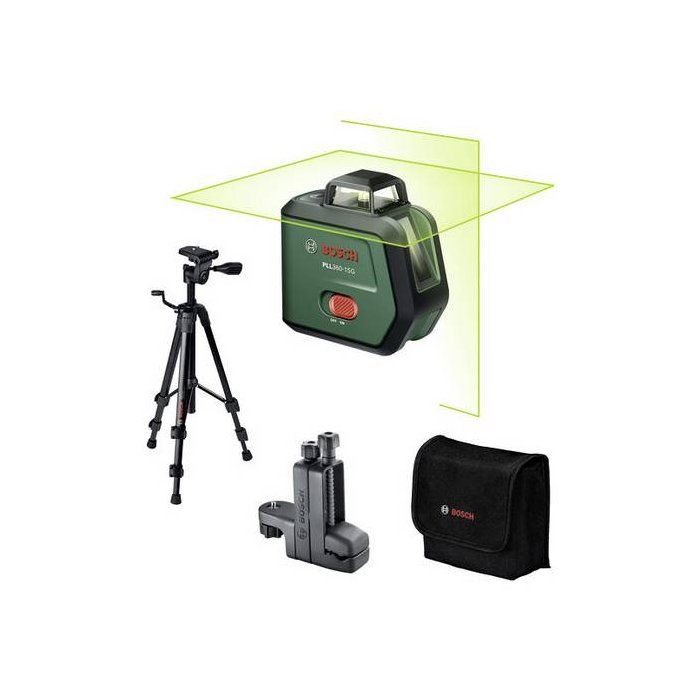 BOSCH Line Lasers - PLL 360-15G - Includes TT 120 tripod, MM3 clamp, protective case, and 1 Li-ion battery