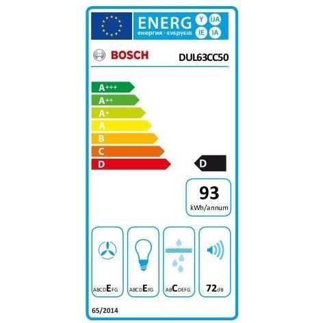 Classic Wall Hood Bosch Dul63cc50 - L 60 cm - Stainless steel - Evacuation / Recycling - 350 m³ Air / h max in evacuation - 72 dB
