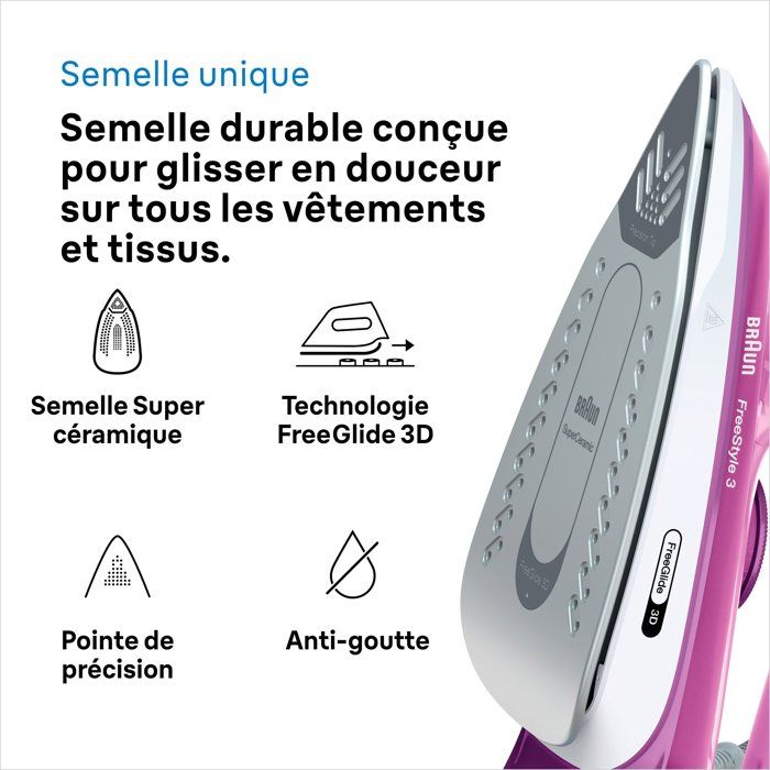 Steam iron FI3124 PU - Power 2400 W - Supercramic sole - 270 ml water tank - Self -cleaning