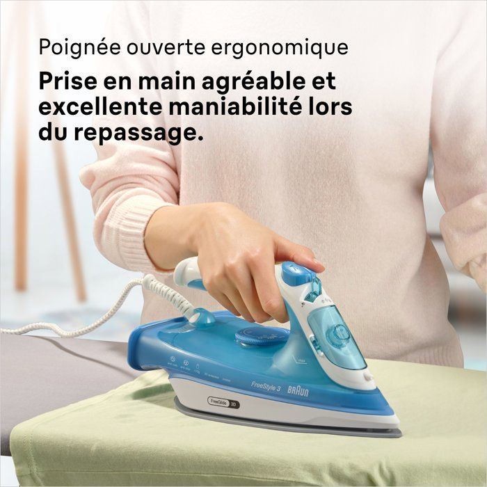 BRAUN FI3144 BL FreeStyle 3 steam iron - Power 2400 W - SuperCeramic soleplate - 270 ml water tank - Constant steam 45 g/min