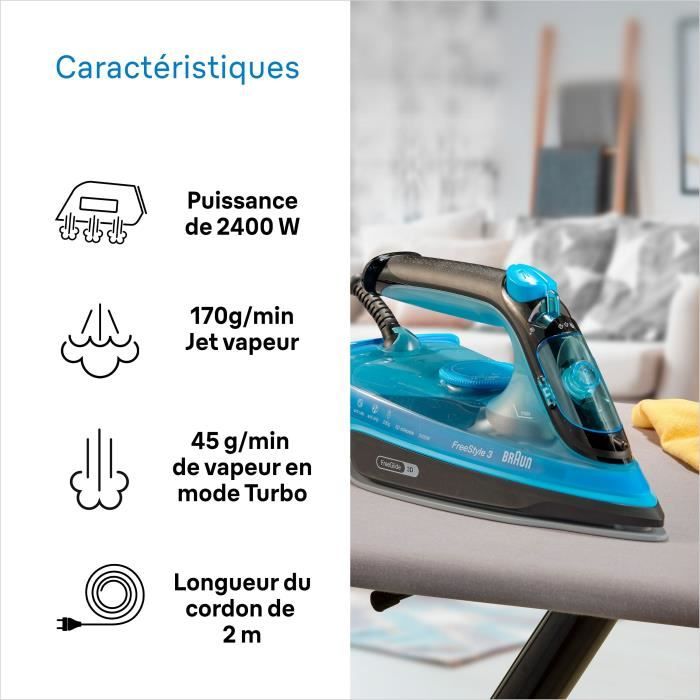 Braun FI3194 BK Freestyle 3 - Steam iron - Power 2400 W - Constant steam 45 g/min Pressing 200g/min - Superceramic sole