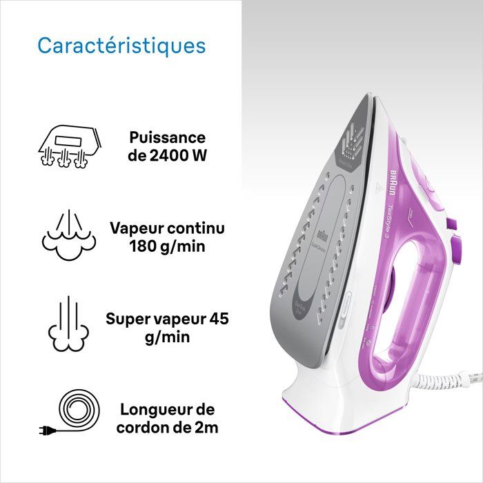 Steam iron SI3030PU - Texstyle - Anti -Tarte system - Steam flow 45g/min