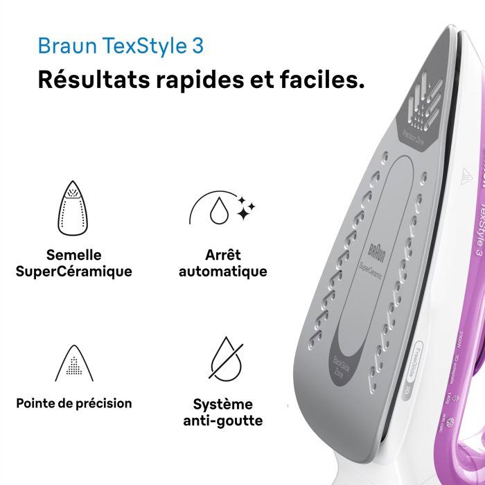 Steam iron SI3030PU - Texstyle - Anti -Tarte system - Steam flow 45g/min