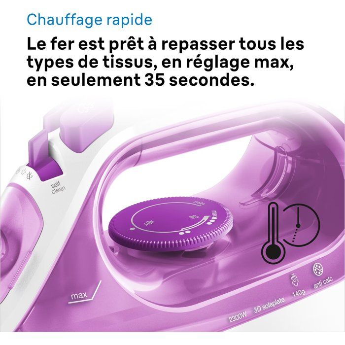 Steam iron SI3030PU - Texstyle - Anti -Tarte system - Steam flow 45g/min