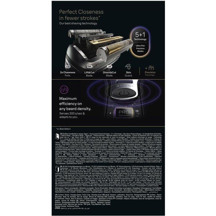 Rasoir électrique - BRAUN - Series 9 9610s - 240 V - Autonomie 60 min - Noir