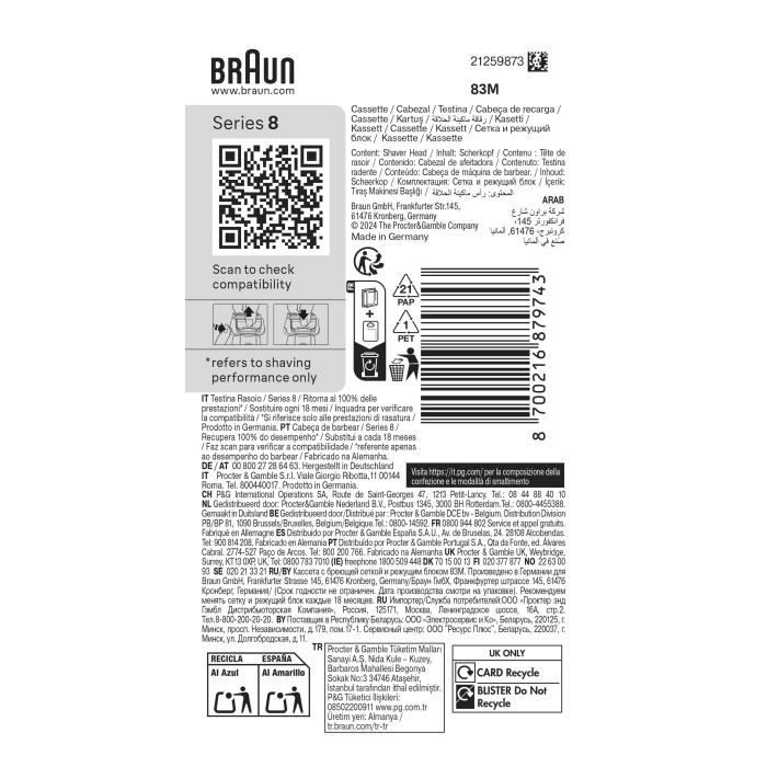 BRAUN Series 8 Razor Head - 4+1 blades - 100% made in Germany