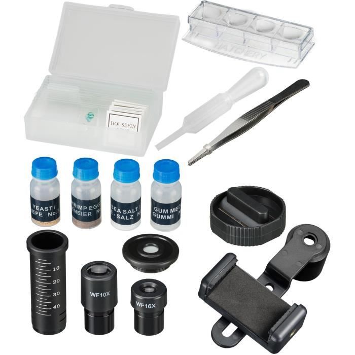 Biolux SEL microscope with zoom system - BRESSER JUNIOR - 40x-1600x magnification - smartphone holder - white hard case