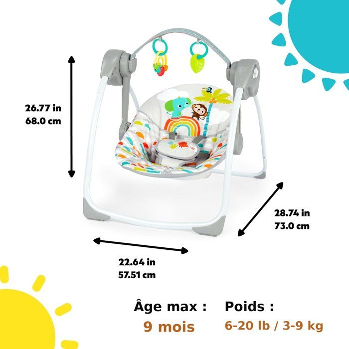 BRIGHT STARTS Playful Paradise portable baby swing, compact and automatic with music, from birth