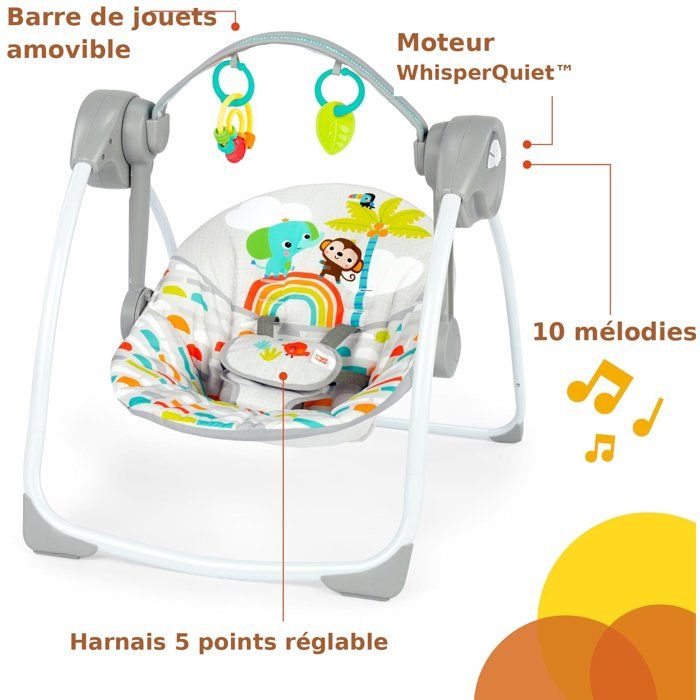 BRIGHT STARTS Playful Paradise portable baby swing, compact and automatic with music, from birth