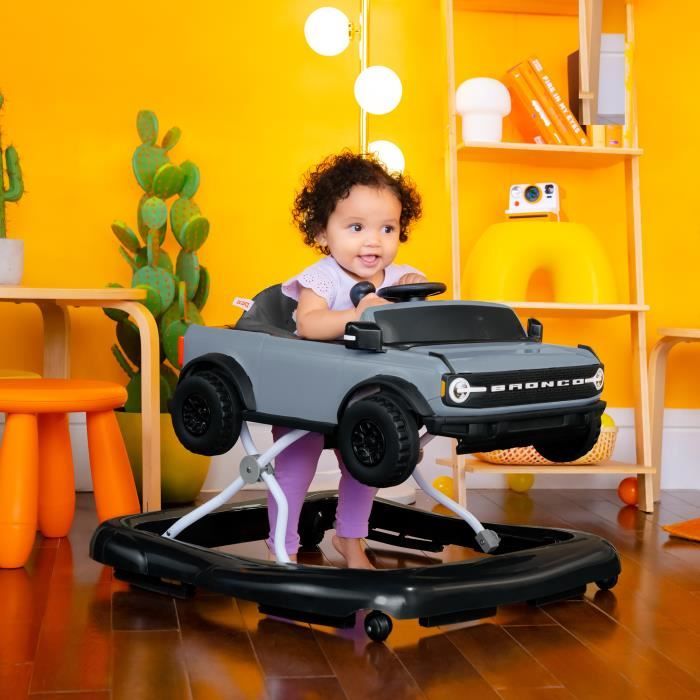 BRIGHT STARTS Ford Bronco 4-in-1 Walker and Activity Center, Interactive and Removable Steering Wheel Toy, Gray, Ages 6 Months and Up