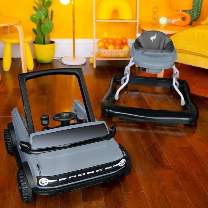 BRIGHT STARTS Ford Bronco 4-in-1 Walker and Activity Center, Interactive and Removable Steering Wheel Toy, Gray, Ages 6 Months and Up