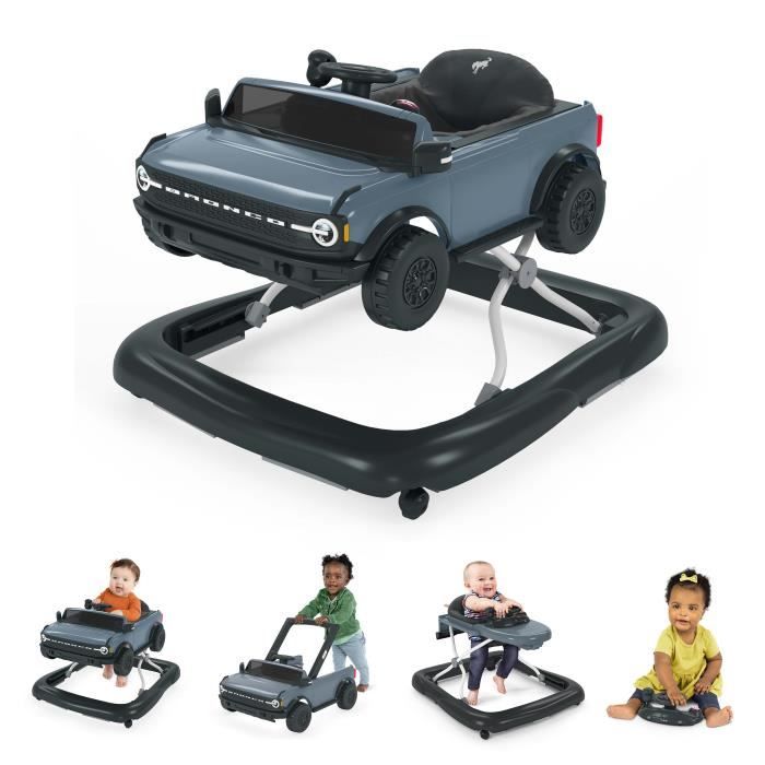 BRIGHT STARTS Ford Bronco 4-in-1 Walker and Activity Center, Interactive and Removable Steering Wheel Toy, Gray, Ages 6 Months and Up