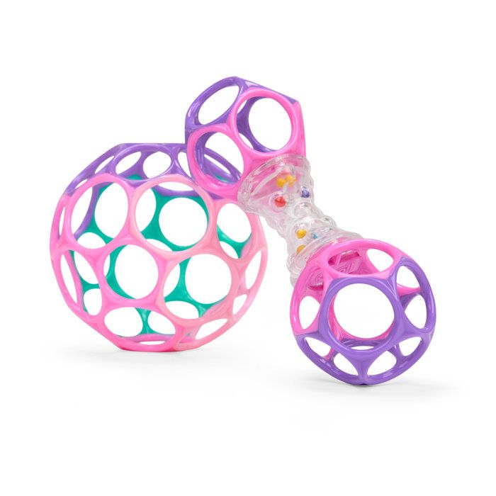 BRIGHT STARTS O'Ball Baby Girl Gift Set with 2 Baby Toys: a rattle and an O'Ball in Pink, Purple, and Turquoise