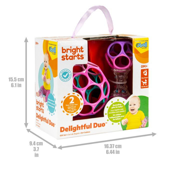 BRIGHT STARTS O'Ball Baby Girl Gift Set with 2 Baby Toys: a rattle and an O'Ball in Pink, Purple, and Turquoise