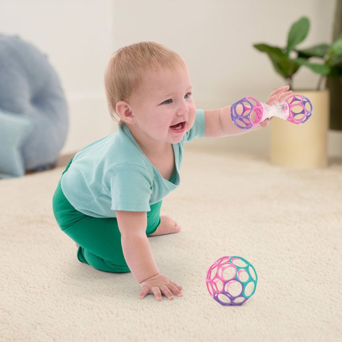 BRIGHT STARTS O'Ball Baby Girl Gift Set with 2 Baby Toys: a rattle and an O'Ball in Pink, Purple, and Turquoise