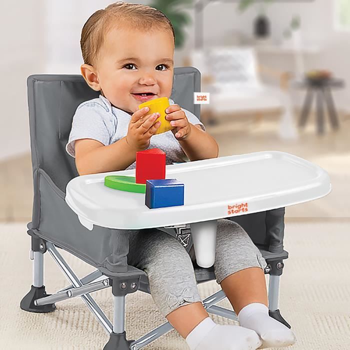 BRIGHT STARTS Compact Folding Booster Seat - Pop 'N Sit, Removable Tray, Ultra Compact, Carry Bag Included
