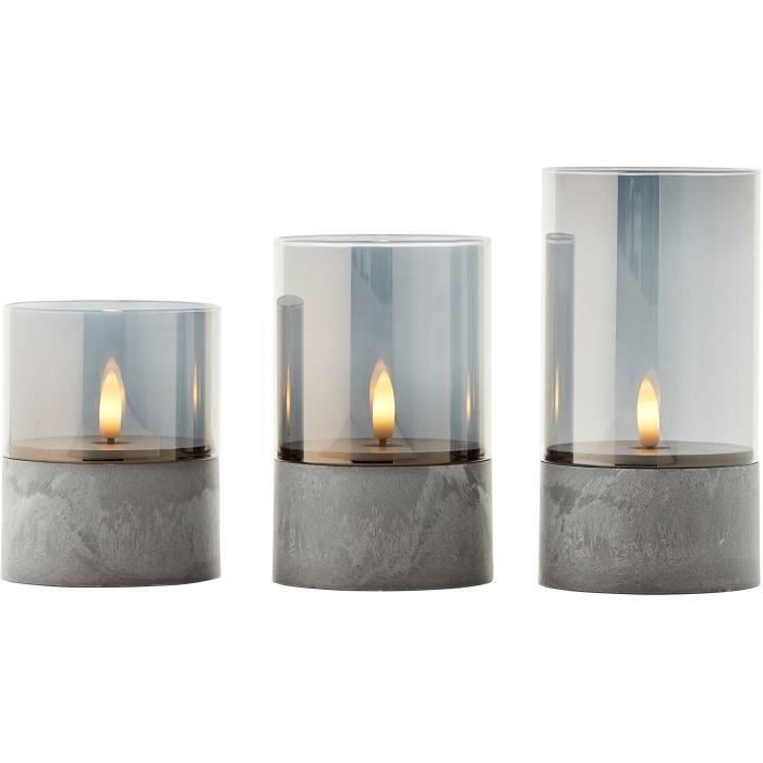 Lot of 3 BRILLIANT LED CANDLE table lamps - 2500K - Plastic and glass - Grey and smoked glass